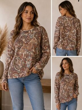 Paisley Sweater Size Small Boho Cottagecore Fall Pullover